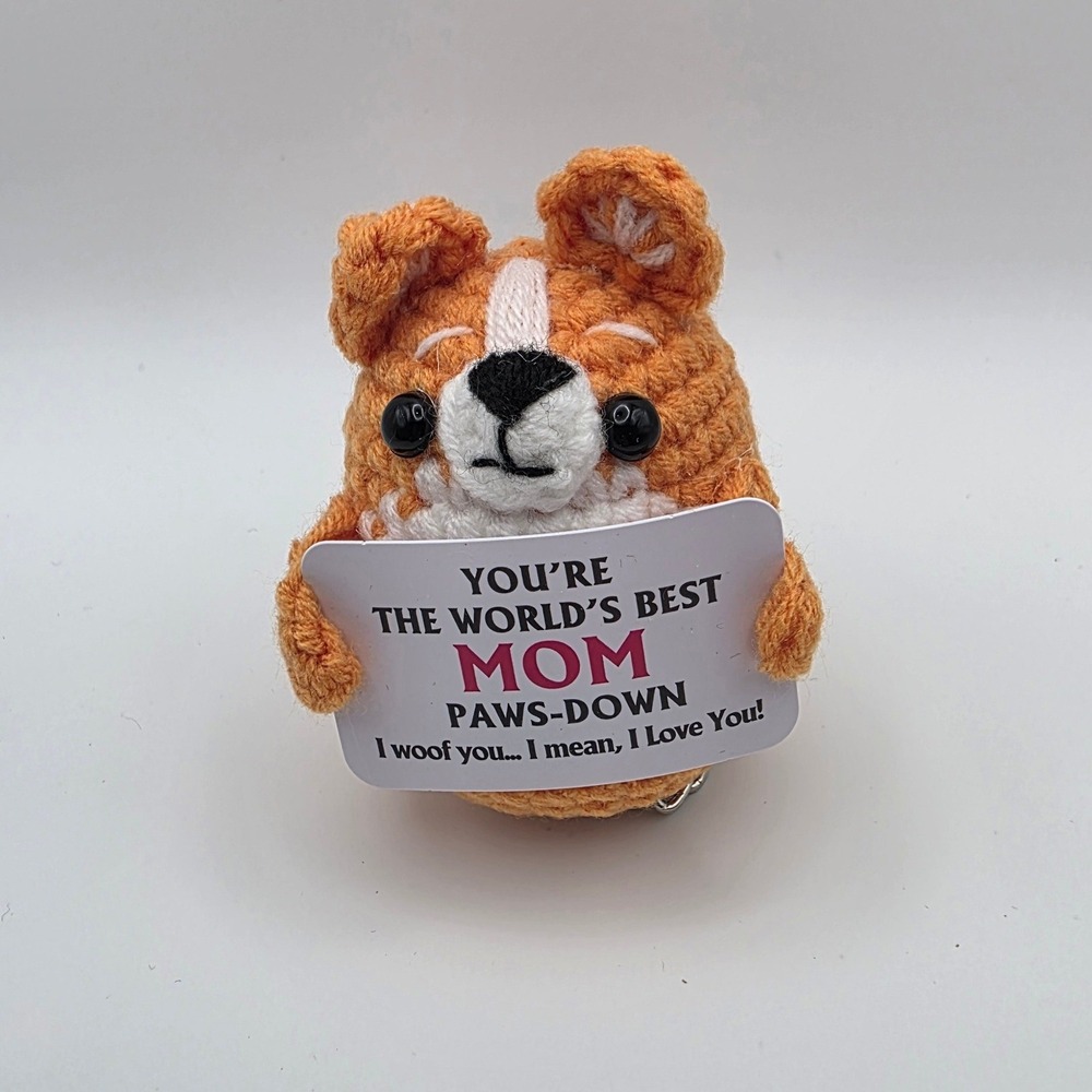 Handmade Crochet Corgi Plush Keychain Worlds Best Mom Mother's Gift Orange